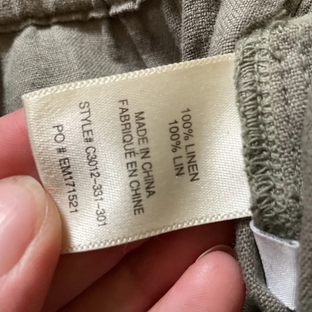 Cloth & Stone Linen Wide Leg Pants Olive Green Cropped Paperbag Waist